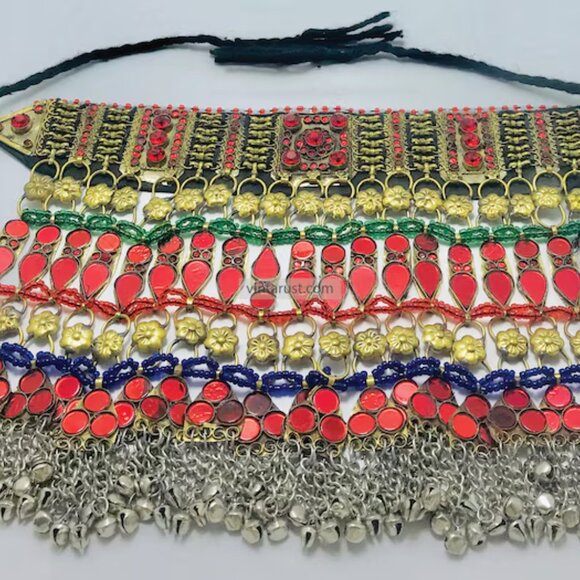 Tribal Red Choker Necklace, Handmade Kuchi Choker Necklace - Picture 6 of 10